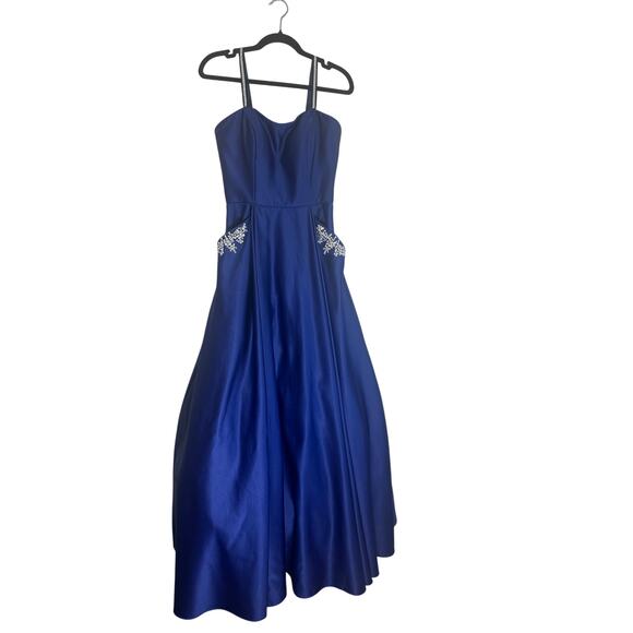 Blondie Nites by Stacy Sklar Women's Prom Gown 7 Strappy Embellished Royal Blue - Picture 6 of 16